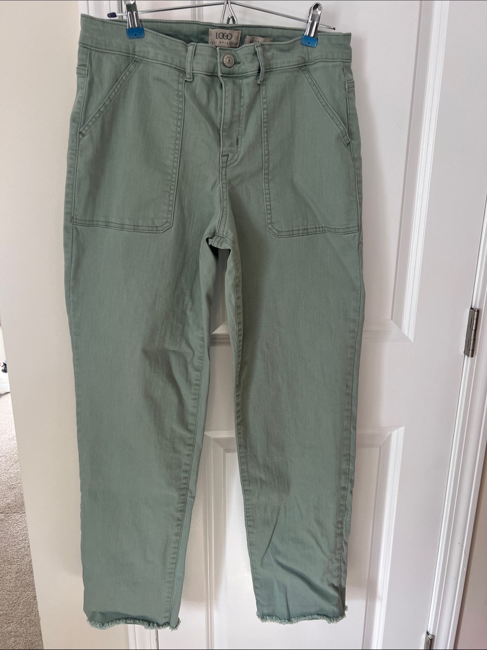LOGO by Lori Goldstein Light Sage Green Boyfriend Utility Chinos